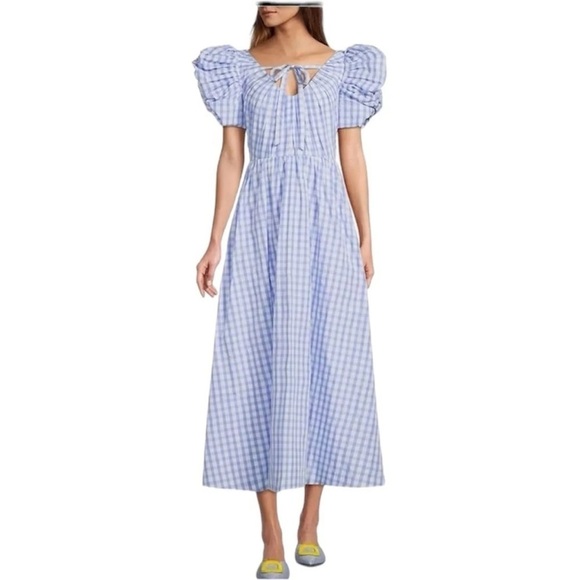 Antonio Melani Jennifer Sumko Catherine Gingham Puff Sleeve Taffeta Midi Dress - Picture 3 of 13